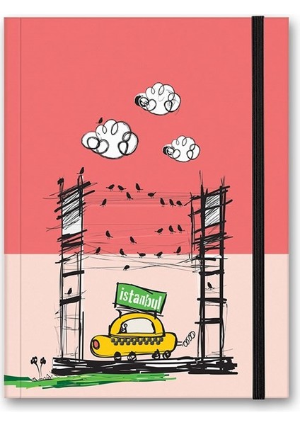 Renkli Istanbul Defter Çizgili Lastikli Taksi