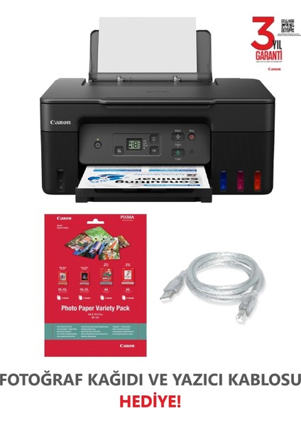 Pixma G2470 Renkli Tanklı Yazıcı+ Fotoğraf Kağıdı +Yazıcı Kablosu