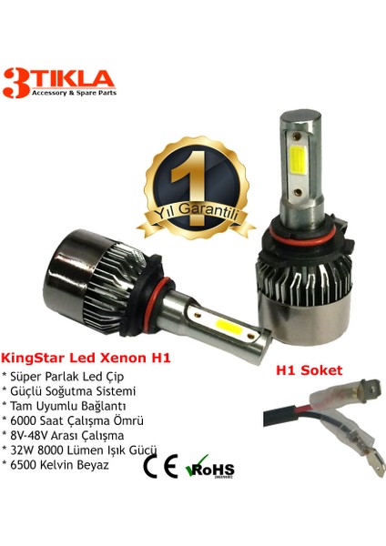 Peugeot 308 2007-2014 Uzun Far Ampul H1 Beyaz LED Xenon 8000 Lümen fiyatları