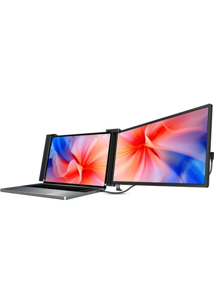 TRİMONİTÖR - 15.4" Taşınabilir Çoklu Monitör, Siyah Renk Tekli Trimonitör | Full Hd (Fhd) 1920 x 1080 | 60 Hz IPS Panel | Ekran Çoğaltıcı | Type-C ya da Usb-A