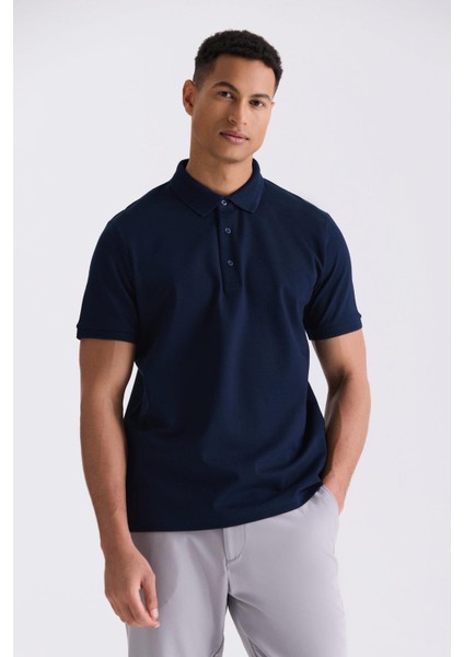 Lacivert Slim Fit %100 Pamuk Merserize Polo Yaka T-shirt