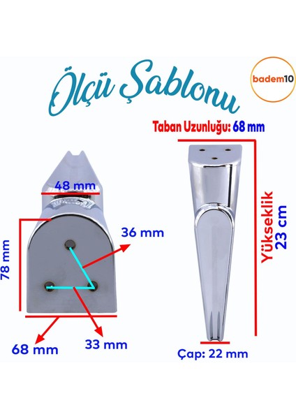 Nota Mobilya Kanepe Sehpa Tv Ünitesi Koltuk Ayağı Baza Ayakları Krom Gümüş 23 cm