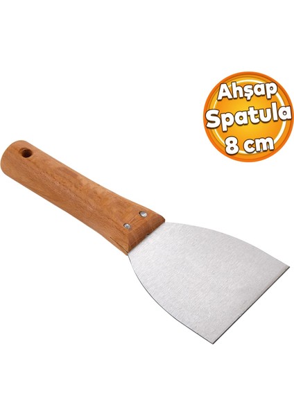 Ahşap Saplı Metal Macun Spatula Temizlik Boya Sıva Kazıma Harç Karıştırma Ispatulası 8 cm