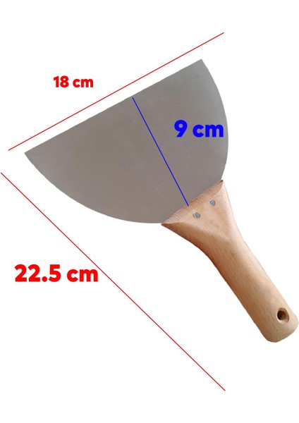 Ahşap Saplı Metal Macun Spatula Temizlik Boya Sıva Kazıma Harç Karıştırma Ispatulası 18 cm