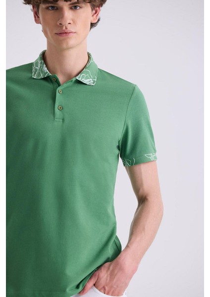 Yeşil Slim Fit Polo Yaka Erkek T-Shirt