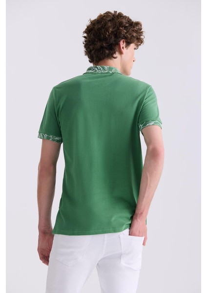 Yeşil Slim Fit Polo Yaka Erkek T-Shirt