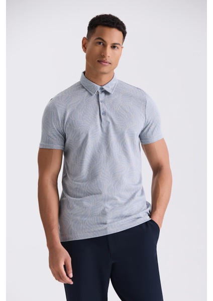 Mavi Slim Fit Desenli Gömlek Yaka T-Shirt