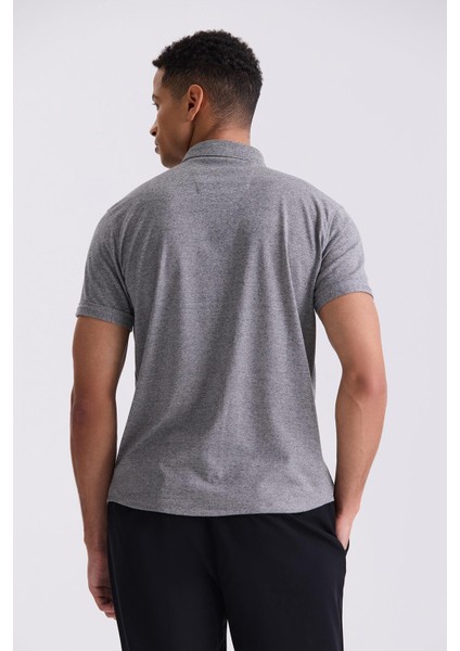 Siyah Slim Fit Gömlek Yaka Düğmeli T-Shirt