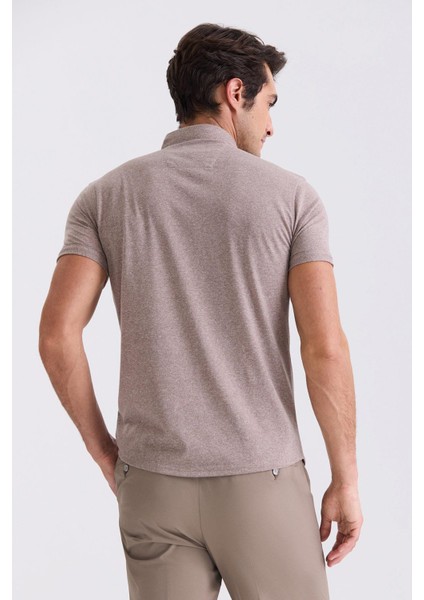 Bej Slim Fit Gömlek Yaka T- Shirt modelleri