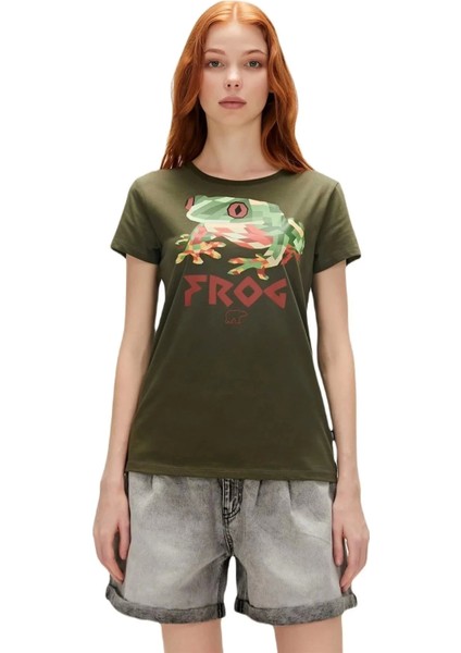 Bad Bear Frog 0 Yaka Kadın Tshirt - Khaki