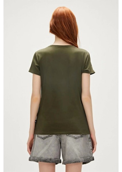 Bad Bear Frog 0 Yaka Kadın Tshirt - Khaki