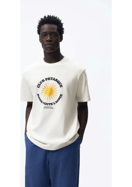Bisiklet Yaka Club Petanque Baskılı Oversize Erkek T-Shirt