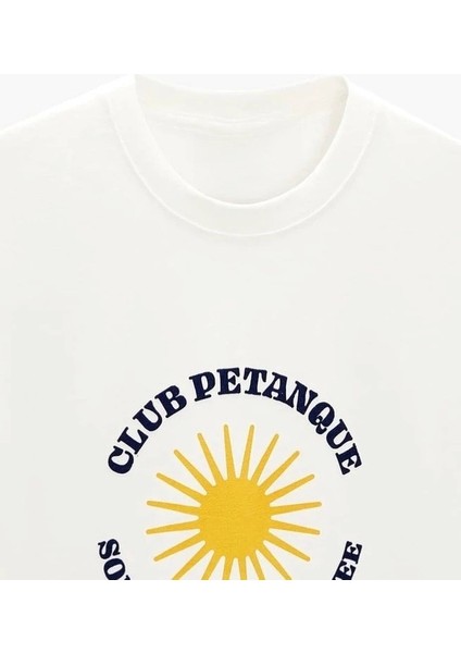 Bisiklet Yaka Club Petanque Baskılı Oversize Erkek T-Shirt