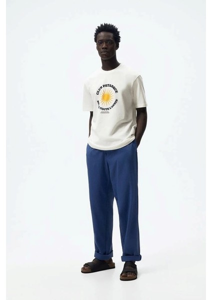 Bisiklet Yaka Club Petanque Baskılı Oversize Erkek T-Shirt
