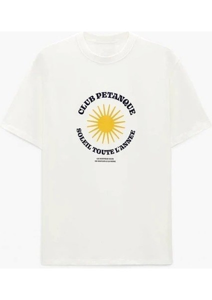 Bisiklet Yaka Club Petanque Baskılı Oversize Erkek T-Shirt