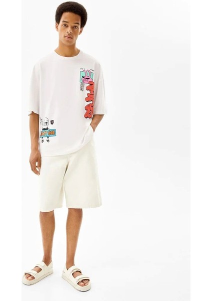 Bisiklet Yaka Baskılı Oversize Erkek T-Shirt fırsatları