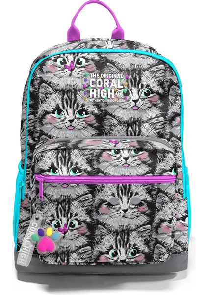 Dört Bölmeli Gri Kedi Desenli Okul Sırt Çantası fiyatları