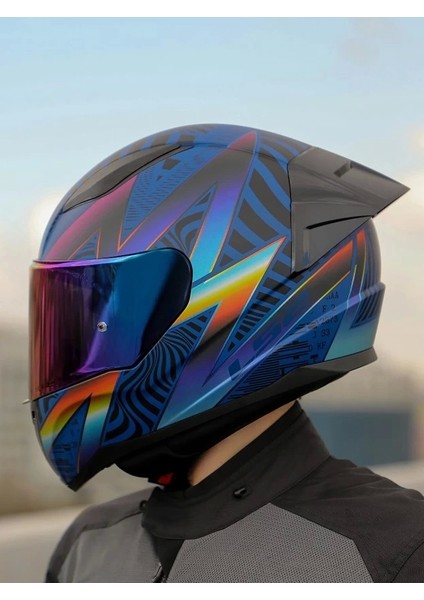 Rapıd 2 Race Optik Kask+Gökkuşağı Cam+Spoıler (Şeffaf+Gökkuşağı Cam)