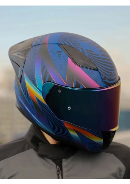 Rapıd 2 Race Optik Kask+Gökkuşağı Cam+Spoıler (Şeffaf+Gökkuşağı Cam)