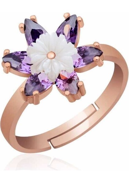 Serra Jewels Gümüş Rose Mor Lotus Çiçeği Yüzük