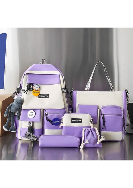 Yeni Beş Parçalı Okul Çantası Basit Büyük Kapasiteli Seyahat Sırt Çantası Kadın Ortaokul Öğrencileri Lise Üniversite Öğrencileri (Yurt Dışından)