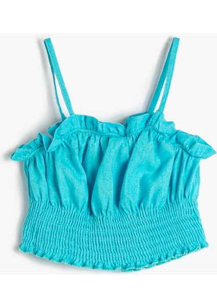 Keten Crop Bluz Askılı Fırfırlı Gipe Detaylı fiyatları