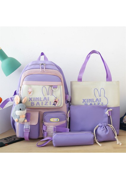 Ilkokul Öğrencisi Okul Çantası Kadın Büyük Kapasiteli Ortaokul Öğrencisi Kampüsü Sevimli Beş Parçalı Sırt Çantası (Yurt Dışından)