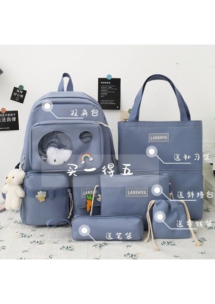 Kız Okul Çantası Tüm Maç Ortaokul Öğrencileri Sevimli Sırt Çantası Büyük Kapasiteli Beş Parçalı Sırt Çantası Kız (Yurt Dışından)
