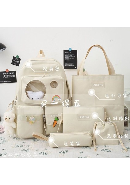 Kız Okul Çantası Tüm Maç Ortaokul Öğrencileri Sevimli Sırt Çantası Büyük Kapasiteli Beş Parçalı Sırt Çantası Kız (Yurt Dışından)