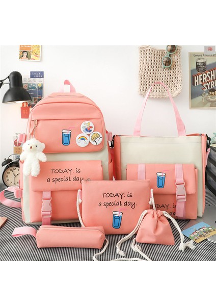 Büyük Kapasiteli Beş Parçalı Okul Çantası Kadın Ilkokul Öğrencileri Ortaokul Küçük Taze Moda Sırt Çantası (Yurt Dışından)