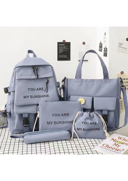 Büyük Kapasiteli Beş Parçalı Okul Çantası Kadın Ilkokul Öğrencileri Ortaokul Küçük Taze Moda Sırt Çantası (Yurt Dışından)