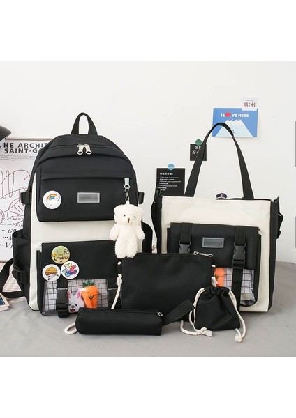 Büyük Kapasiteli Beş Parçalı Okul Çantası Kadın Ilkokul Öğrencileri Ortaokul Küçük Taze Moda Sırt Çantası (Yurt Dışından)