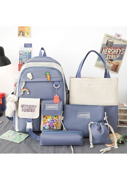 Ilkokul Kızları Için Sırt Çantası, Ortaokul Öğrencileri, Sırt Çantası, Büyük Kapasiteli, Her Şeye Uygun, Ultra Hafif Sırt Çantası, Kolej Tarzı Bayan Beş Parçalı Set (Yurt Dışından)