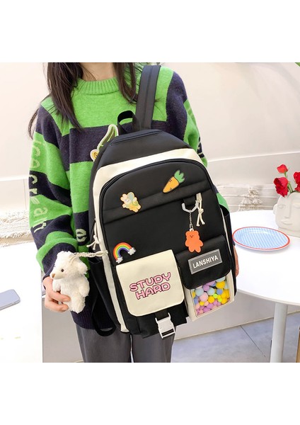 Ilkokul Kızları Için Sırt Çantası, Ortaokul Öğrencileri, Sırt Çantası, Büyük Kapasiteli, Her Şeye Uygun, Ultra Hafif Sırt Çantası, Kolej Tarzı Bayan Beş Parçalı Set (Yurt Dışından)