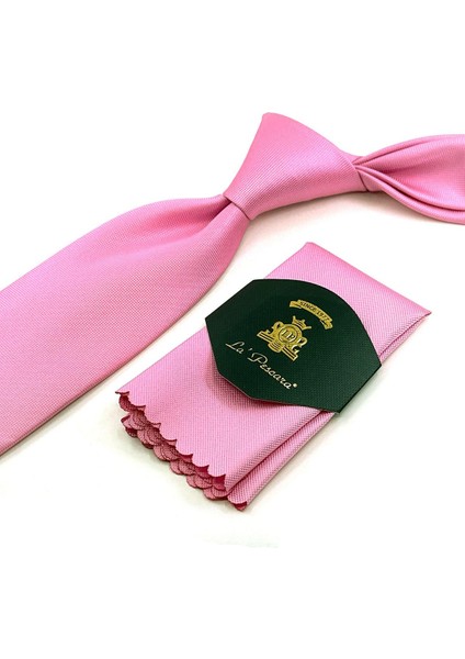 Pembe Nokta Desen Mendilli Klasik Kravat KK12066