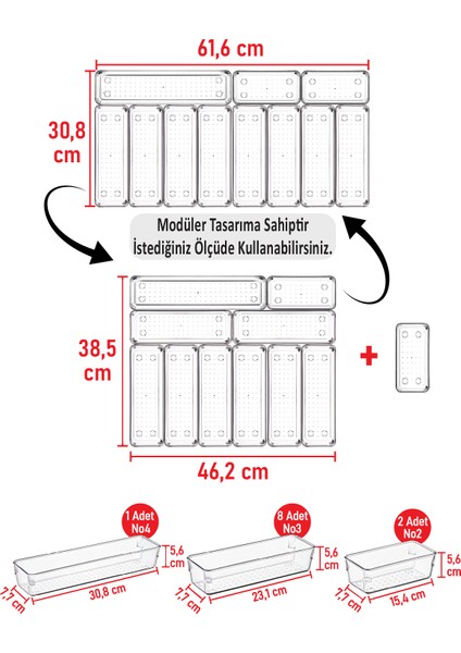 Color House 11'li Set Modüler Kaşıklık Mutfak Çekmece Içi Organizer Şeffaf Clear Çatal Bıçak Kaşık Düzenleyici