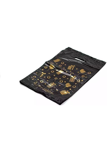 Baskılı Mini Blok Poşet Torba - No : 3 - 30X50 Cm. - Siyah - 100 Adetlik 1 Paket