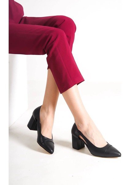 Deri Topuklu Siyah Kadın Ayakkabı TMD12078 fiyatları