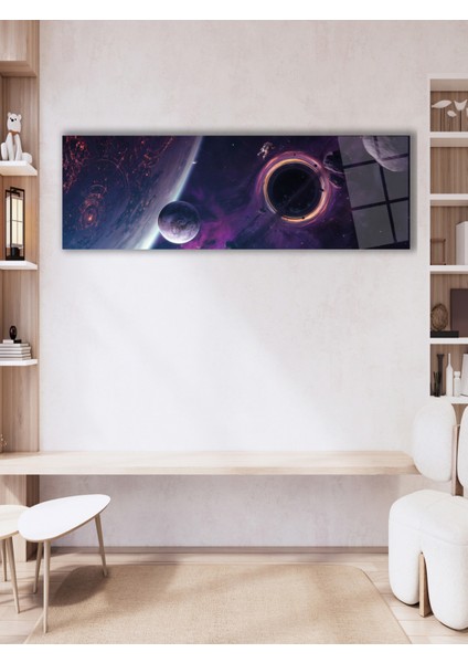 Uzay ve Gezegenler Manzara Panoramik Cam Tablo, Modern Ev Ofis Yatak Odası Duvar Dekoru, Hediyelik