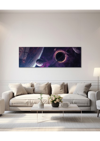 Uzay ve Gezegenler Manzara Panoramik Cam Tablo, Modern Ev Ofis Yatak Odası Duvar Dekoru, Hediyelik