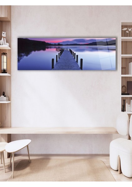Günbatımı Göl Manzara Panoramik Cam Tablo, Modern Ev Ofis Yatak Odası Duvar Dekoru, Hediyelik Tablo