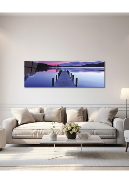 Günbatımı Göl Manzara Panoramik Cam Tablo, Modern Ev Ofis Yatak Odası Duvar Dekoru, Hediyelik Tablo