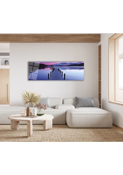 Günbatımı Göl Manzara Panoramik Cam Tablo, Modern Ev Ofis Yatak Odası Duvar Dekoru, Hediyelik Tablo