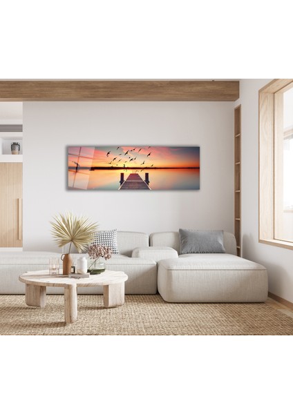 Günbatımı Manzara Panoramik Cam Tablo, Modern Ev Ofis Yatak Odası Duvar Dekoru, Hediyelik Tablo
