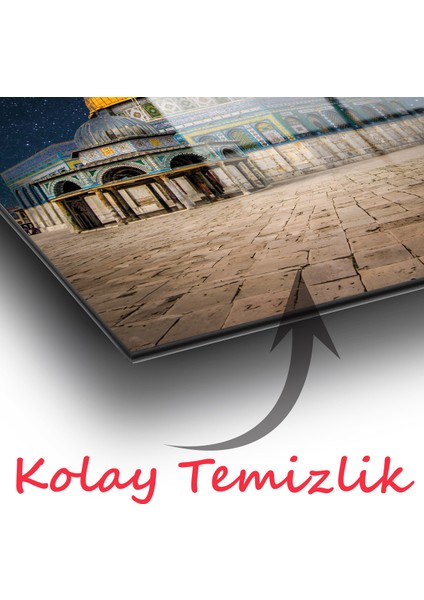 Kudüs Kubettüs Sahra Mescidi Aksa Dikey Cam Tablo Dini Islami Ev Ofis Salon Hediyelik Büyük Tablo