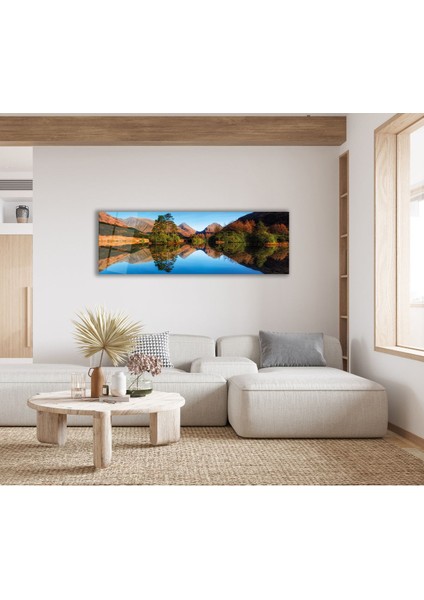 Manzara Dağ ve Göl Panoramik Cam Tablo, Modern Ev Ofis Yatak Odası Duvar Dekoru, Hediyelik Cam