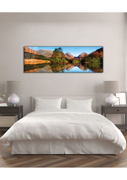 Manzara Dağ ve Göl Panoramik Cam Tablo, Modern Ev Ofis Yatak Odası Duvar Dekoru, Hediyelik Cam