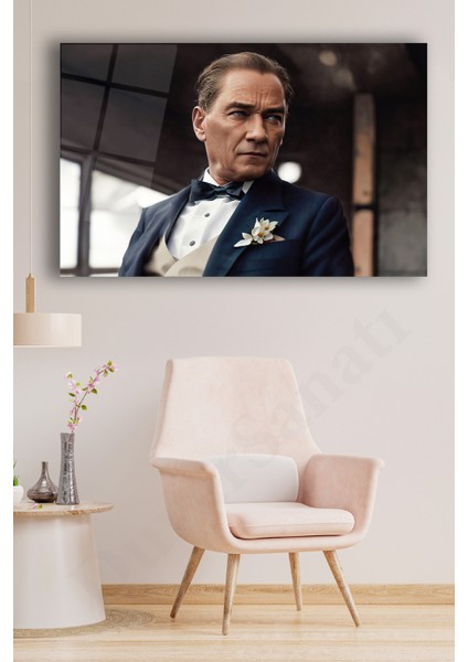 Atatürk Portresi Yapay Zeka Cam Tablo Ev Ofis Salon Duvar Dekoru, Hediyelik Büyük Tablo Dekor modelleri