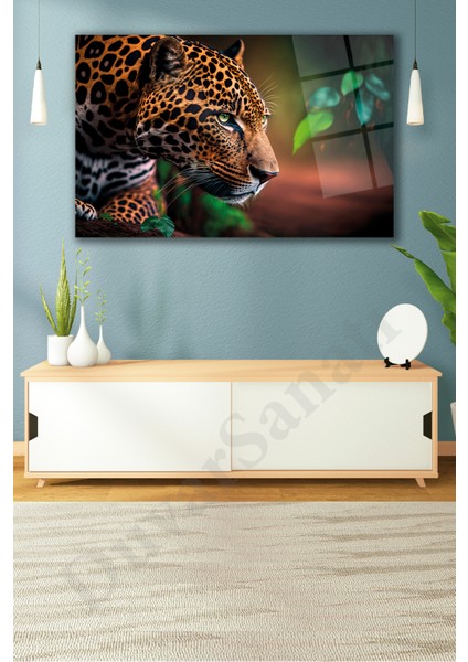 Jaguar Cam Tablo, Aslan Kaplan Ev Ofis Duvar Dekoru, Hediyelik Büyük Cam Tablo