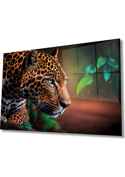 Jaguar Cam Tablo, Aslan Kaplan Ev Ofis Duvar Dekoru, Hediyelik Büyük Cam Tablo